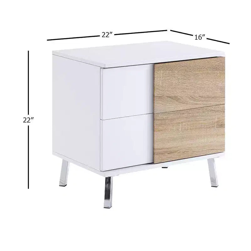 22" White High Gloss Accent Table with Tapered Legs & Storage Drawer