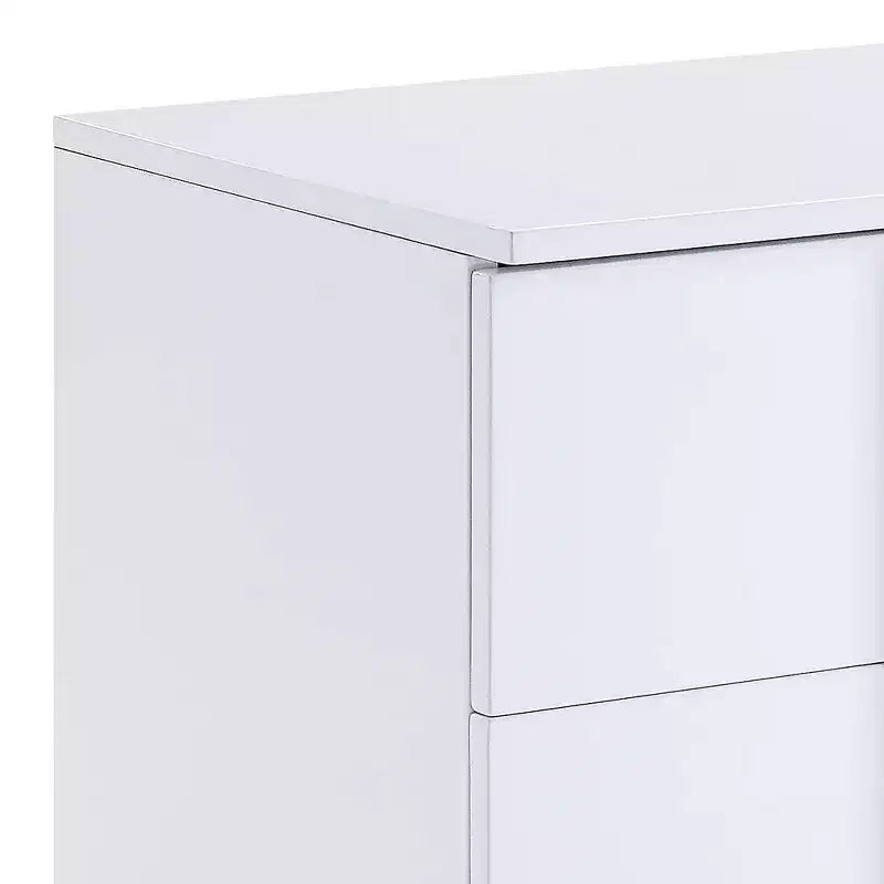 22" White High Gloss Accent Table with Tapered Legs & Storage Drawer