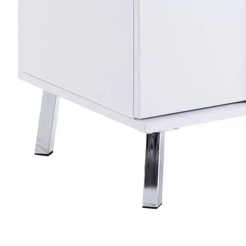 22" White High Gloss Accent Table with Tapered Legs & Storage Drawer