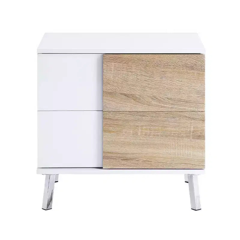 22" White High Gloss Accent Table with Tapered Legs & Storage Drawer
