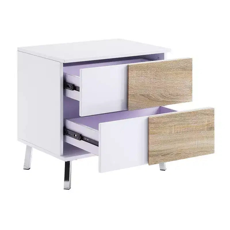 22" White High Gloss Accent Table with Tapered Legs & Storage Drawer
