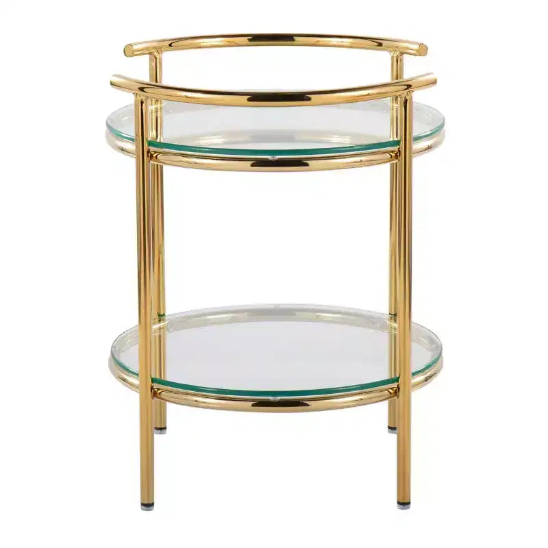 Art Deco Tiered Oval Side Table with Gold Frame & Clear Glass Tops