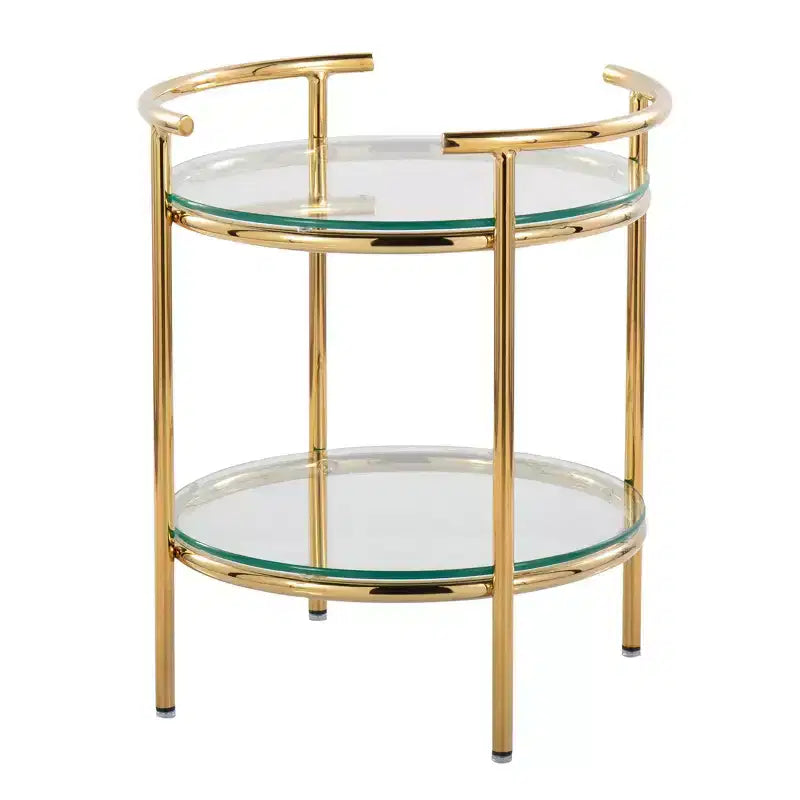 Art Deco Tiered Oval Side Table with Gold Frame & Clear Glass Tops