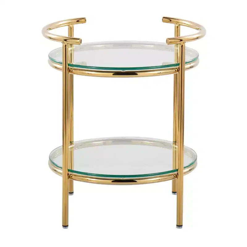 Art Deco Tiered Oval Side Table with Gold Frame & Clear Glass Tops