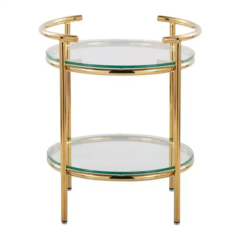 Art Deco Tiered Oval Side Table with Gold Frame & Clear Glass Tops