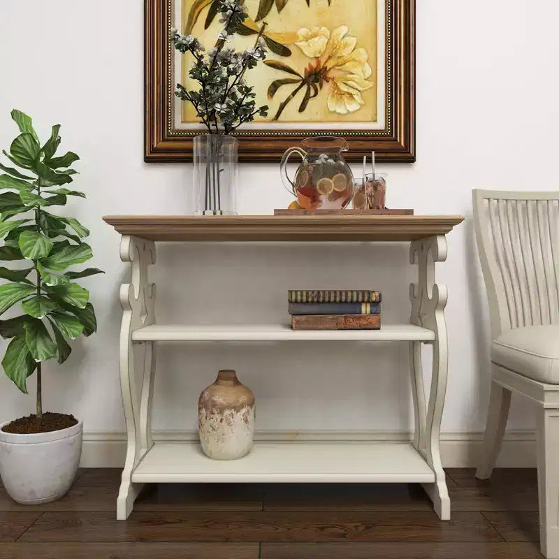 Farmhouse Wood Console Table with 2 Shelves, Off White