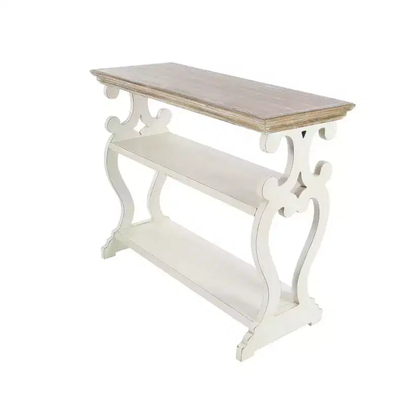 Farmhouse Wood Console Table with 2 Shelves, Off White