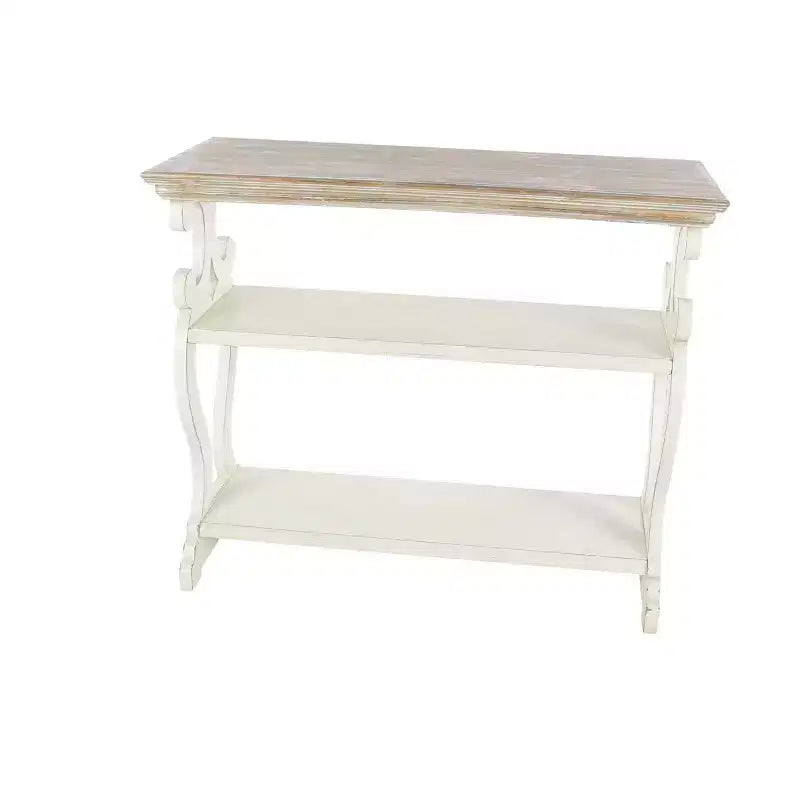Farmhouse Wood Console Table with 2 Shelves, Off White