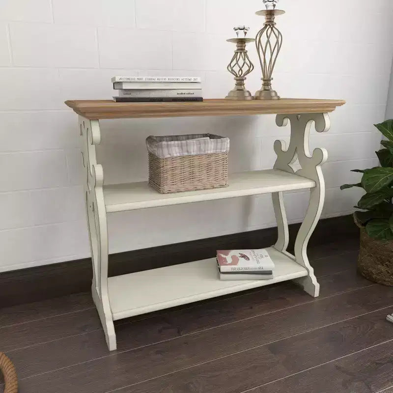 Farmhouse Wood Console Table with 2 Shelves, Off White