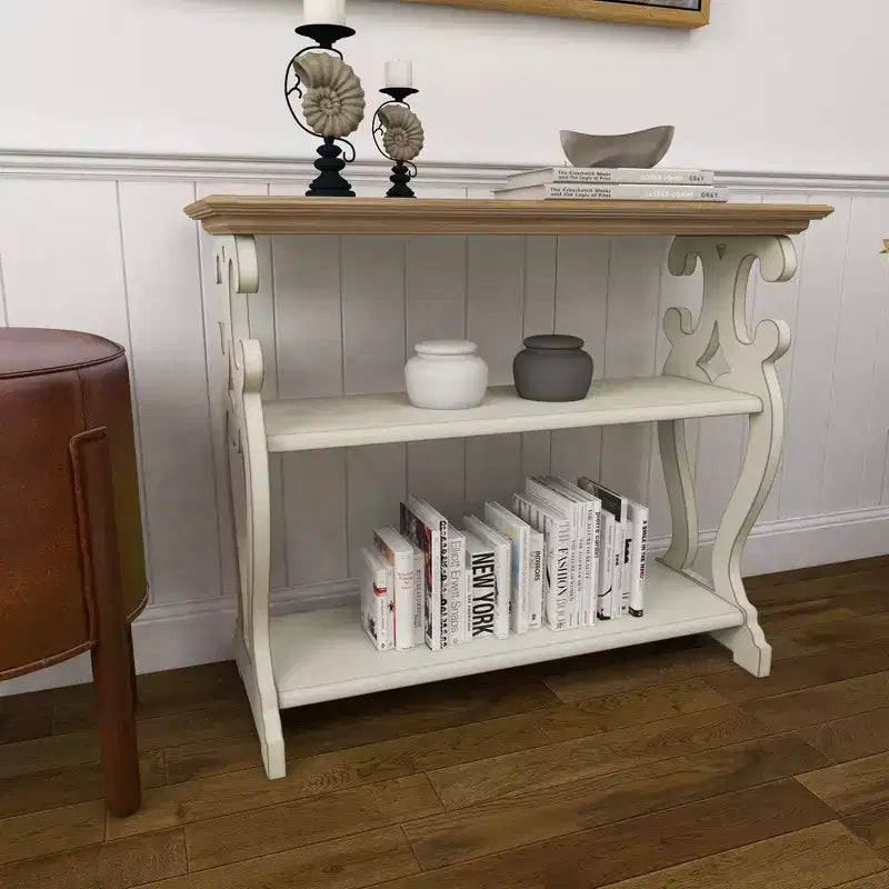 Farmhouse Wood Console Table with 2 Shelves, Off White