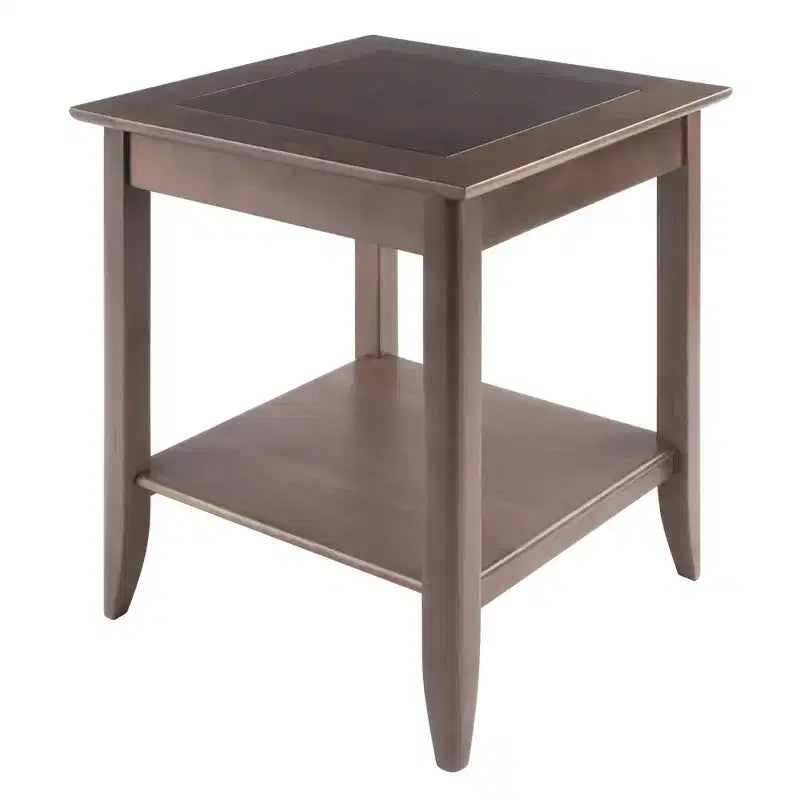 End Table in Oyster Gray with Wood Inlay