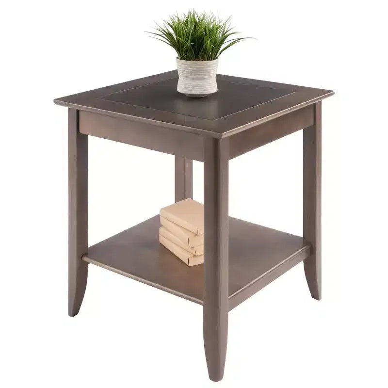 End Table in Oyster Gray with Wood Inlay