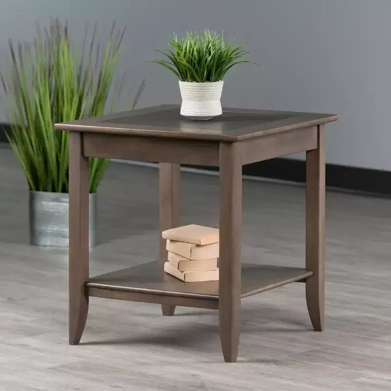 End Table in Oyster Gray with Wood Inlay