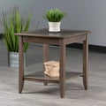 Table d'appoint gris huître avec incrustation de bois
