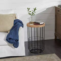 Table d'appoint industrielle ronde en métal noir avec base en forme de panier
