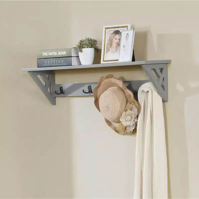 36" Wall-Mount Coat Hook with Shelf in Gray