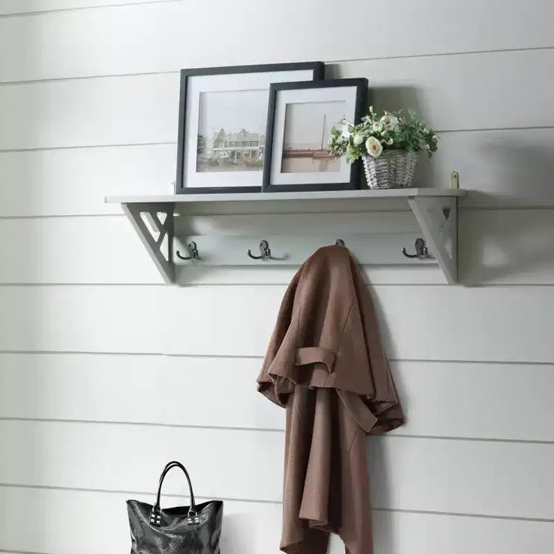 36" Wall-Mount Coat Hook with Shelf in Gray