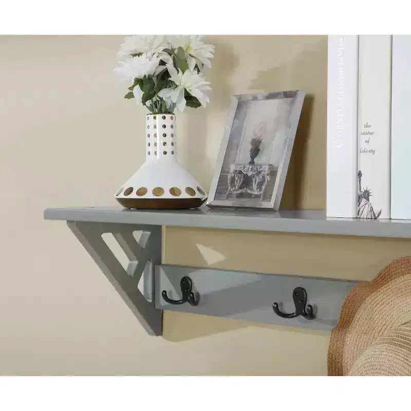 36" Wall-Mount Coat Hook with Shelf in Gray