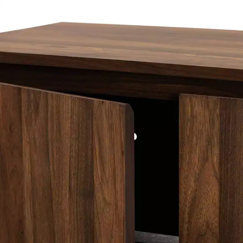 Mid-Century Modern 2-Door Shoe Storage Cabinet in Walnut Brown & Gold