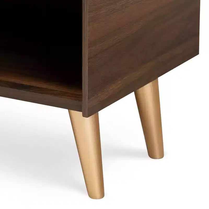 Mid-Century Modern 2-Door Shoe Storage Cabinet in Walnut Brown & Gold