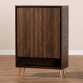 Meuble à chaussures 2 portes brun noyer et or, style Mid-Century Modern