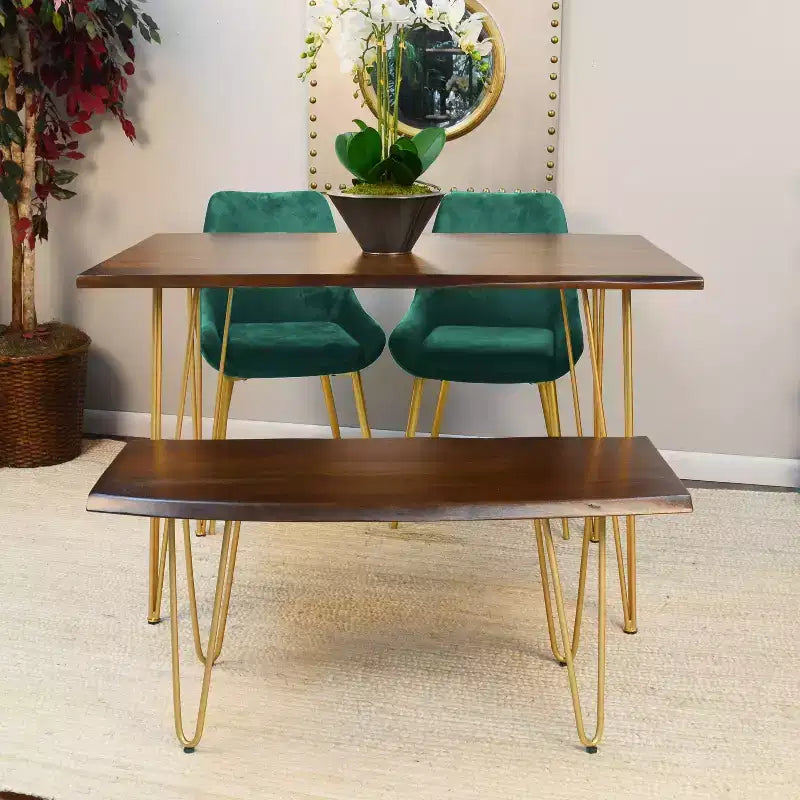 Live Edge Coffee Table / Bench with Gold Hairpin Legs