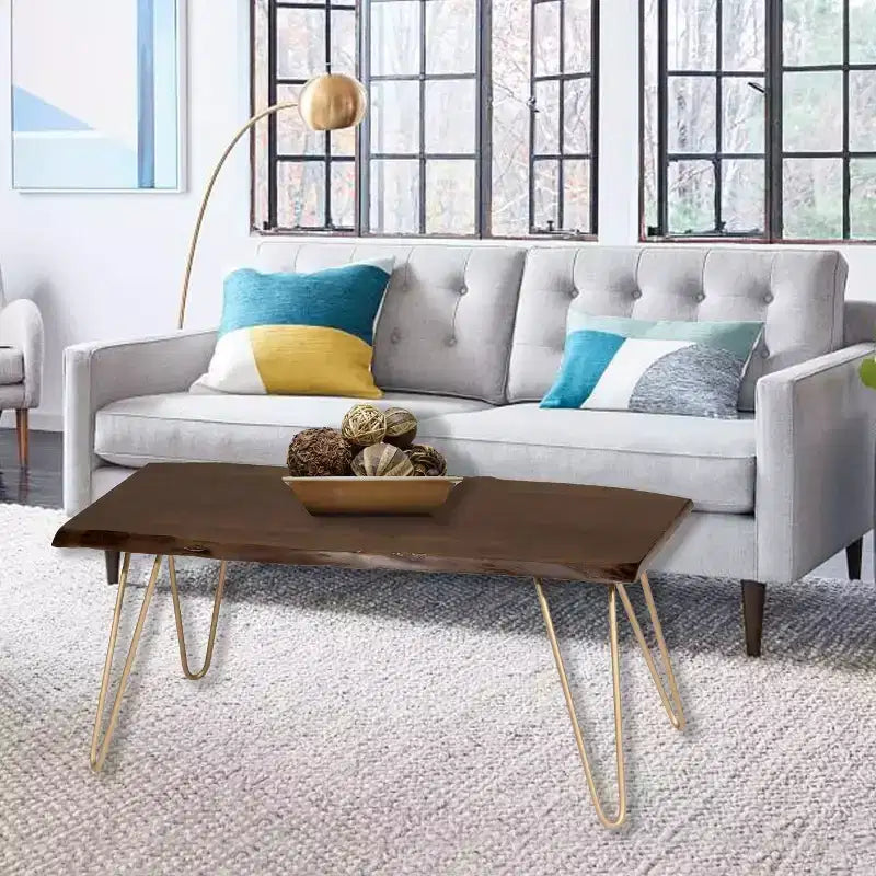 Live Edge Coffee Table / Bench with Gold Hairpin Legs