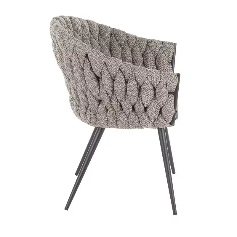 Contemporary Braided Fabric Accent Chair with Black Metal Legs