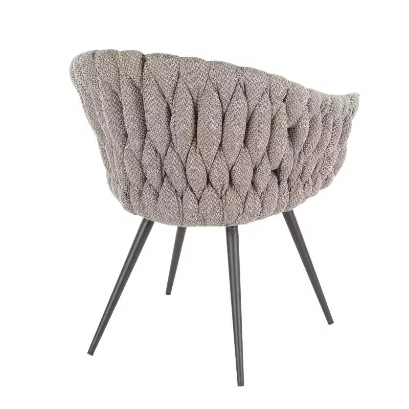 Contemporary Braided Fabric Accent Chair with Black Metal Legs