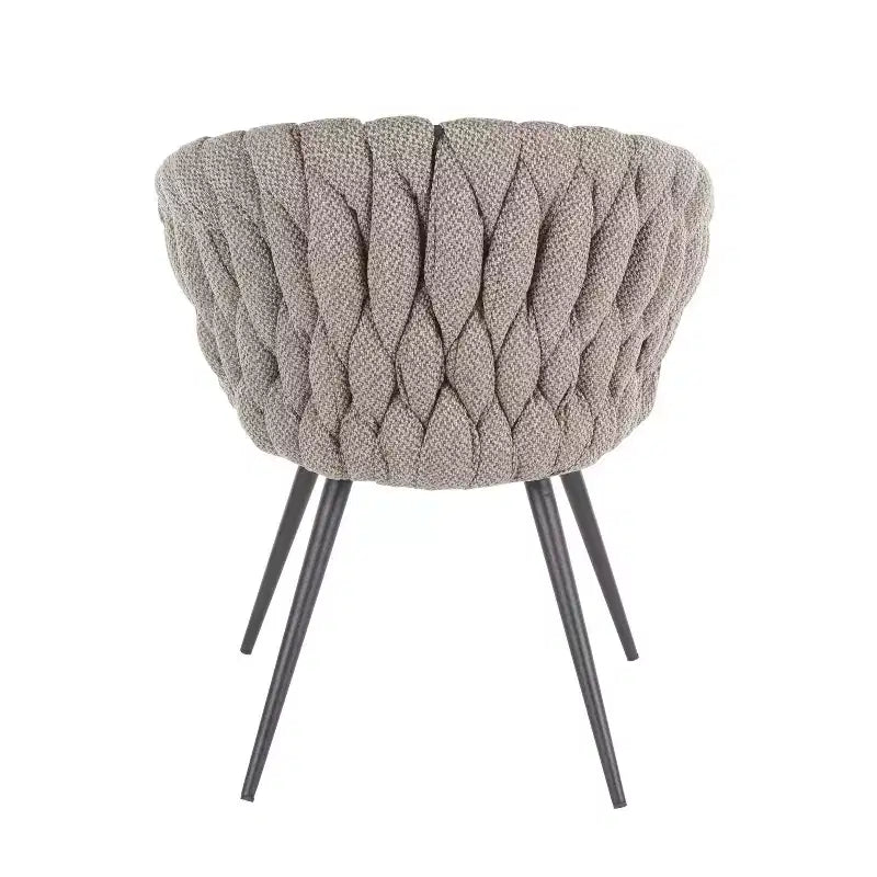 Contemporary Braided Fabric Accent Chair with Black Metal Legs