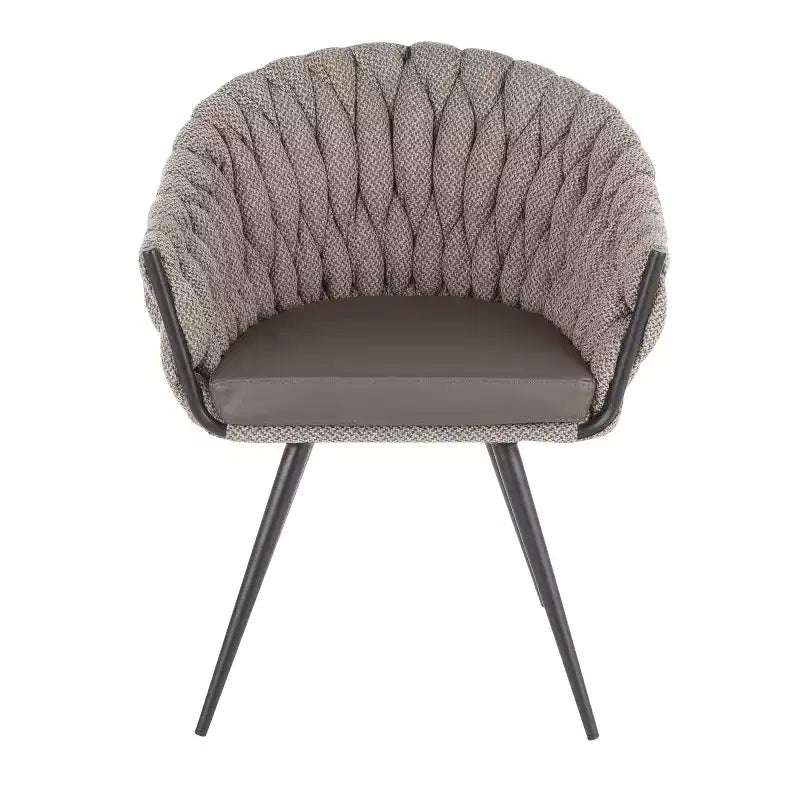 Contemporary Braided Fabric Accent Chair with Black Metal Legs
