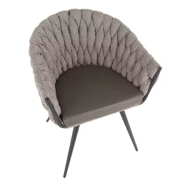 Contemporary Braided Fabric Accent Chair with Black Metal Legs
