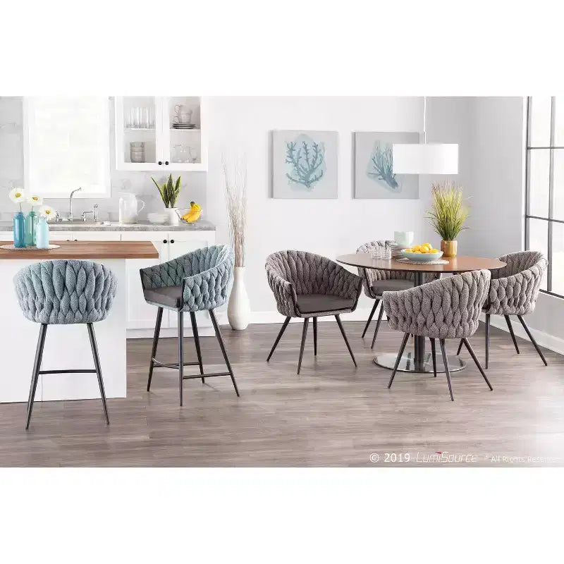Contemporary Braided Fabric Accent Chair with Black Metal Legs