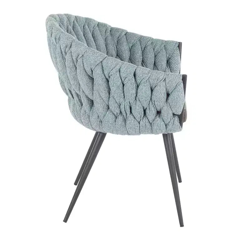 Contemporary Braided Fabric Accent Chair with Black Metal Legs