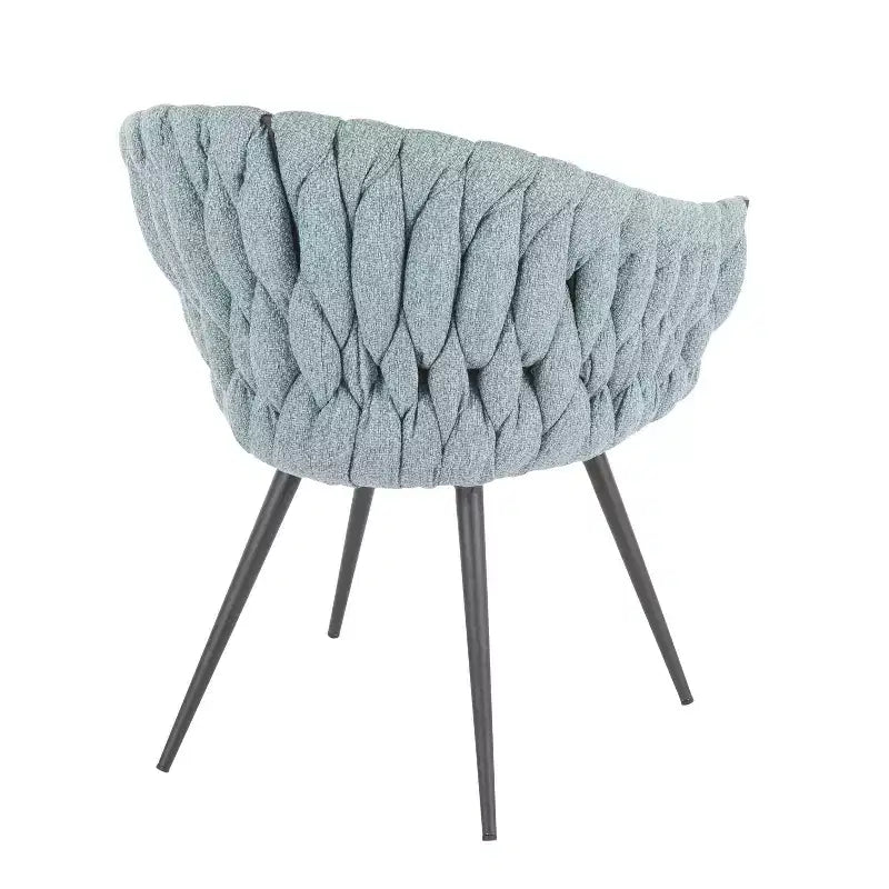 Contemporary Braided Fabric Accent Chair with Black Metal Legs