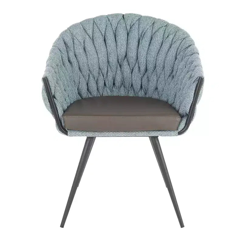Contemporary Braided Fabric Accent Chair with Black Metal Legs