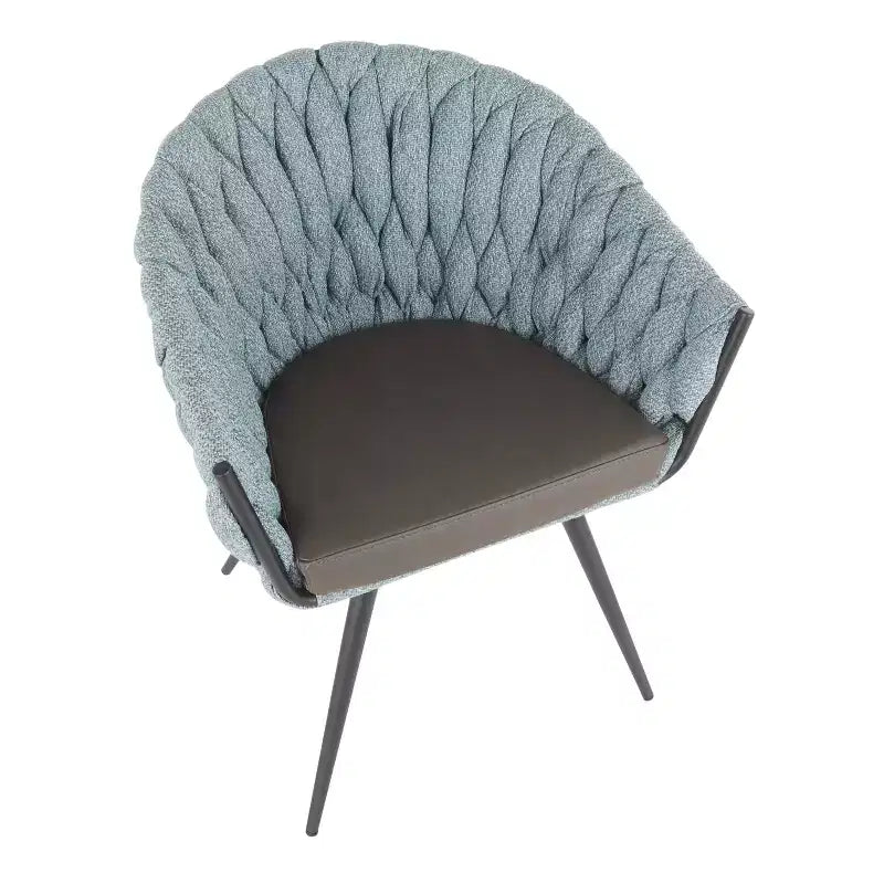 Contemporary Braided Fabric Accent Chair with Black Metal Legs