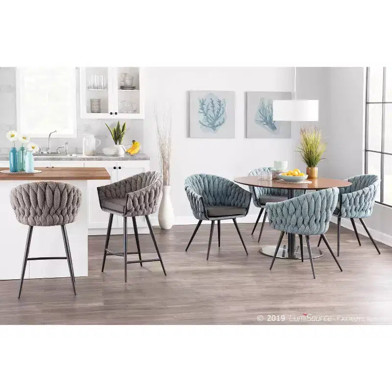 Contemporary Braided Fabric Accent Chair with Black Metal Legs