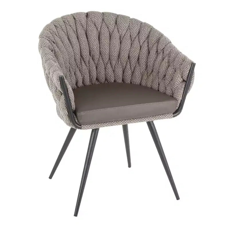 Contemporary Braided Fabric Accent Chair with Black Metal Legs