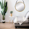 Miroir mural rond de 21 po avec cadre au fini grain de bois clair