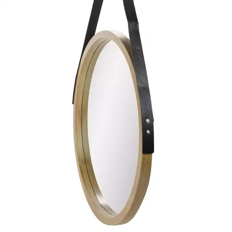 21" Round Wall Mirror with Light Woodgrain Finish