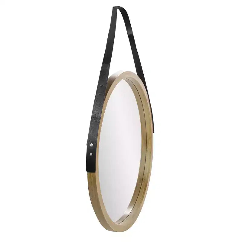 21" Round Wall Mirror with Light Woodgrain Finish