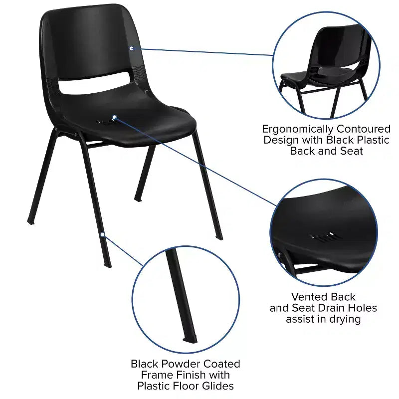 880 lb Capacity Ergonomic Shell Stack Chair with Metal Frame