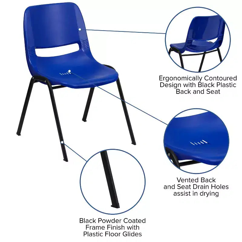880 lb Capacity Ergonomic Shell Stack Chair with Metal Frame