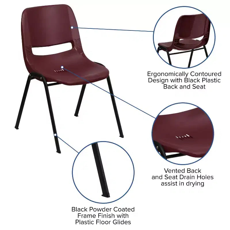 880 lb Capacity Ergonomic Shell Stack Chair with Metal Frame
