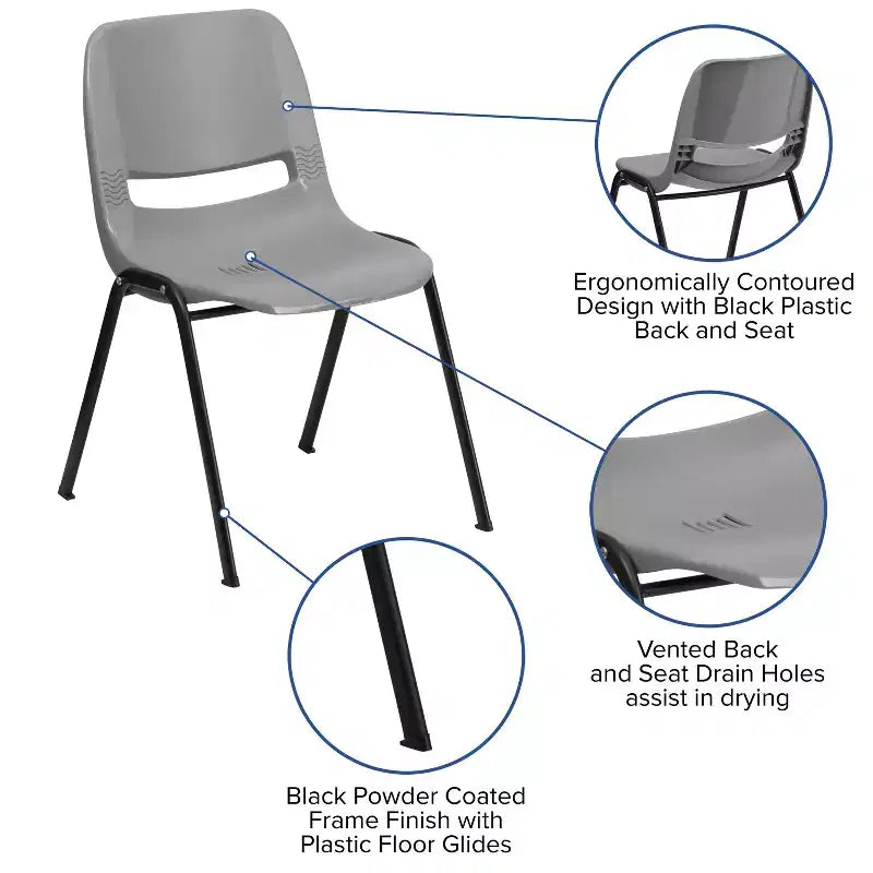 880 lb Capacity Ergonomic Shell Stack Chair with Metal Frame