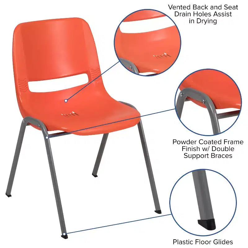 880 lb Capacity Ergonomic Shell Stack Chair with Metal Frame