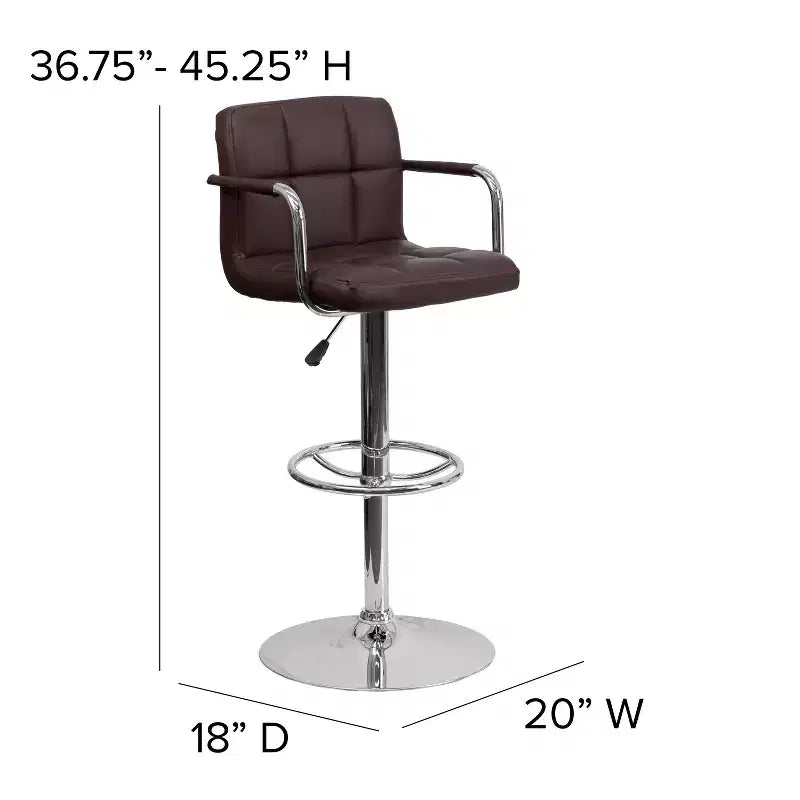 Quilted Vinyl Adjustable Height Barstool with Arms & Chrome Base