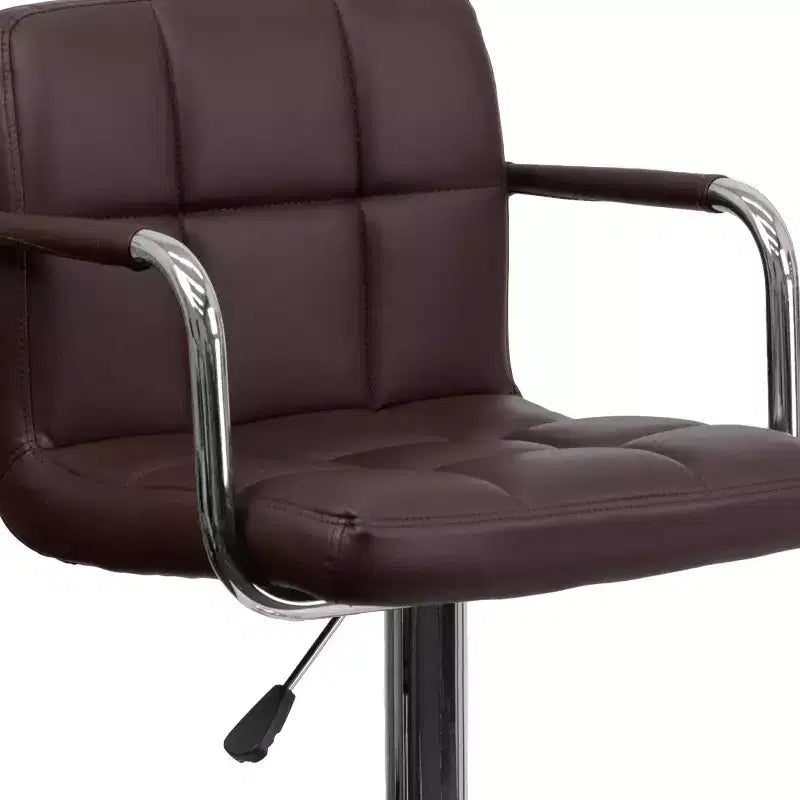 Quilted Vinyl Adjustable Height Barstool with Arms & Chrome Base