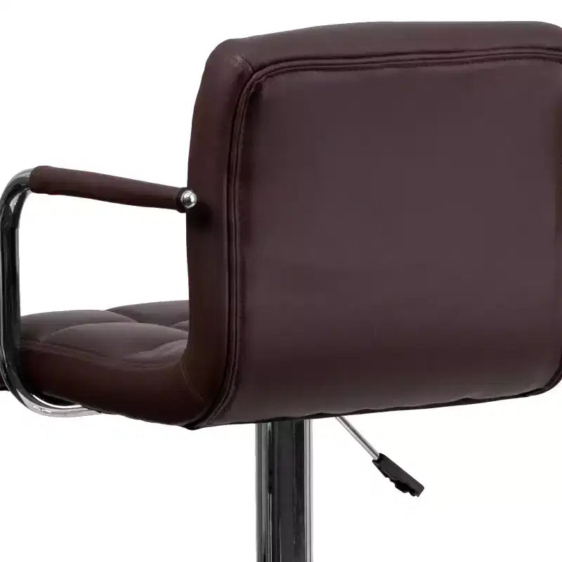 Quilted Vinyl Adjustable Height Barstool with Arms & Chrome Base